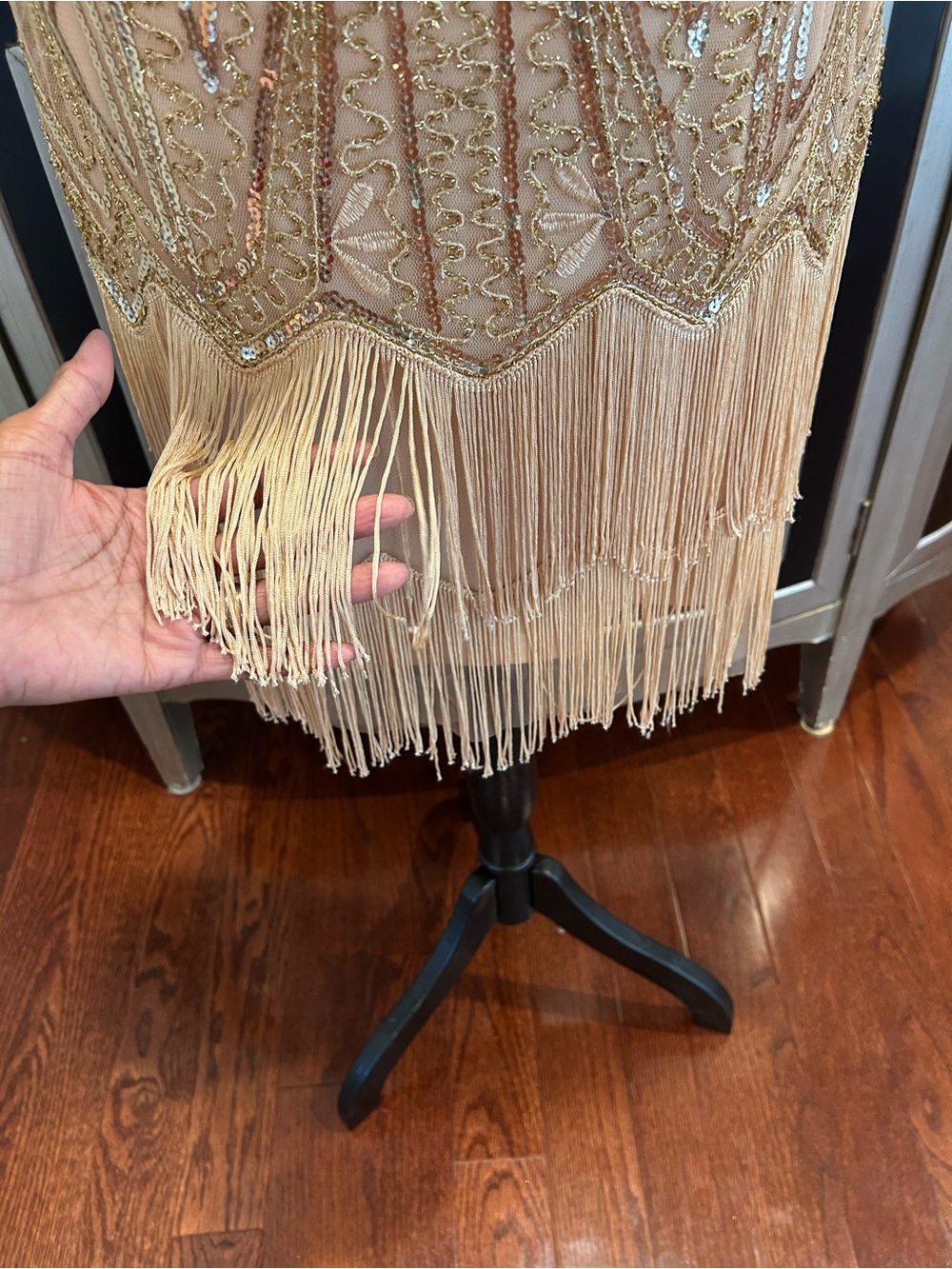 Vintage-Inspired Beaded Fringe Mini Dress in Blush Pink - Picture 9 of 14
